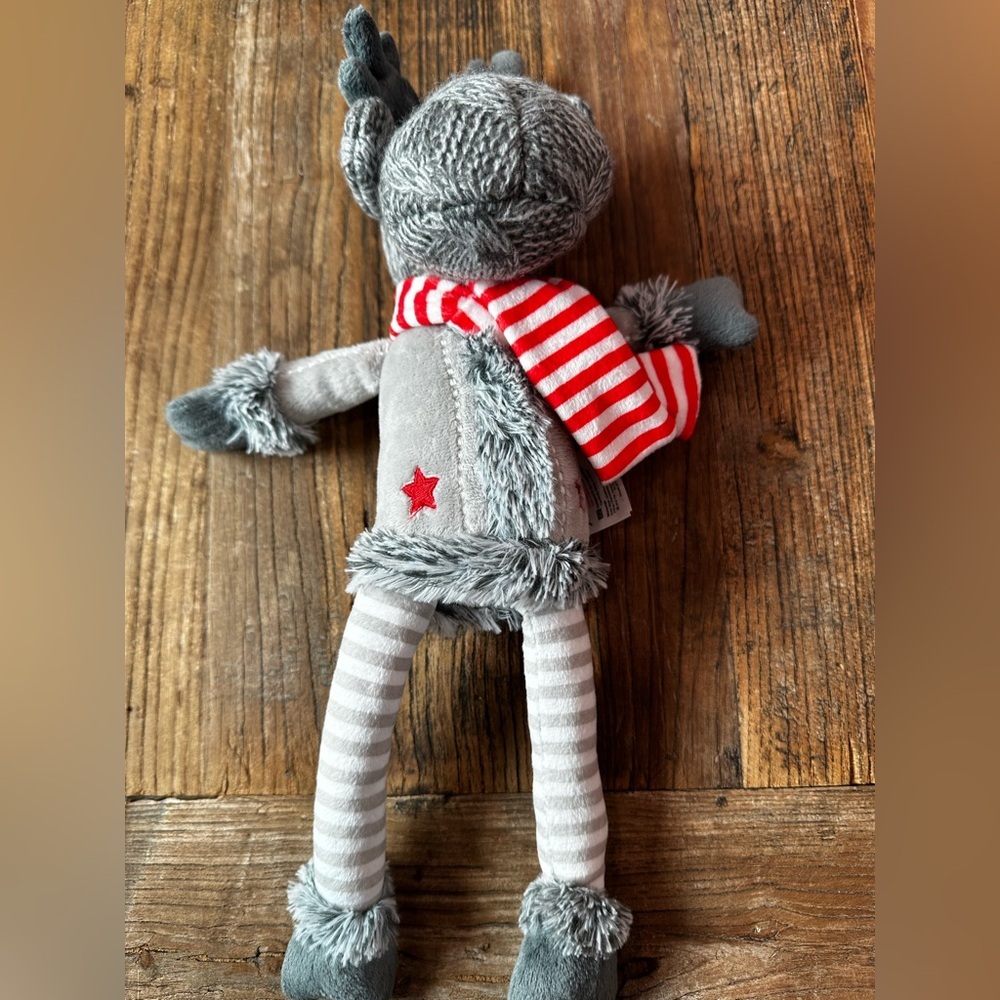 Gray Plush Toy with Red Star and Striped Scarf